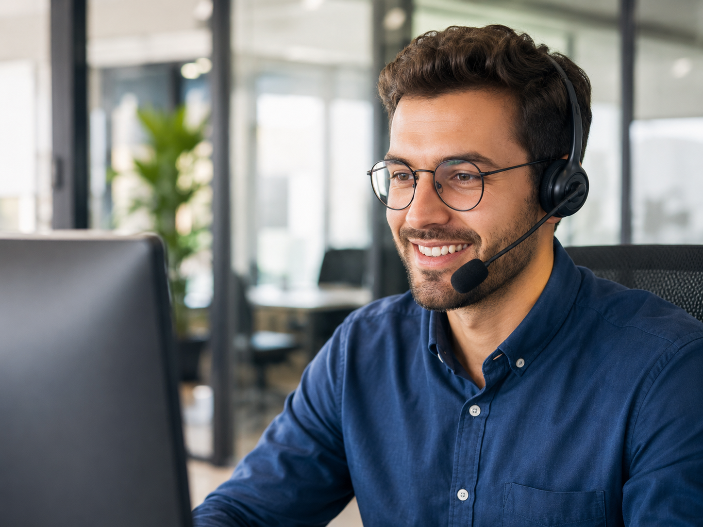 Verhuisadviseur van Beste Verhuizers met headset — vakkundig en persoonlijk advies